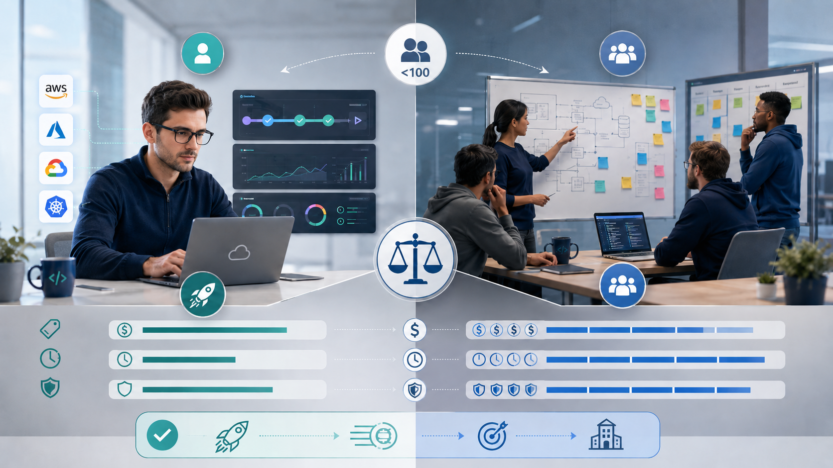 Illustration for DevOps consultant vs internal platform team: cost, timing, and when to choose each